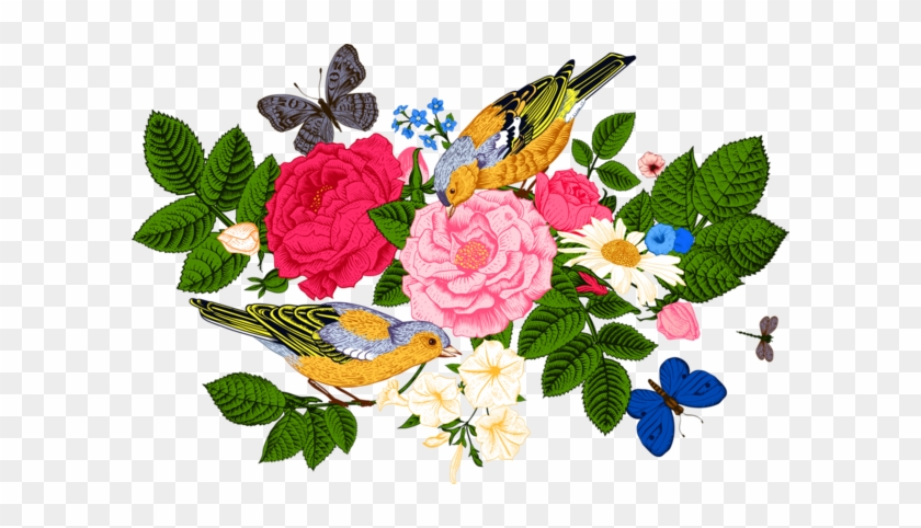 Spring Birds Victorian Style Flowers Free Transparent Png