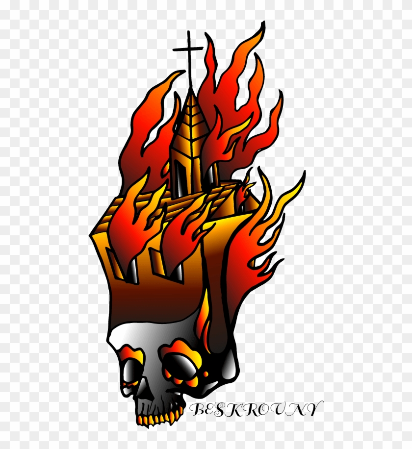 oldschool religion skull church fire tattoo tatooink  Illustration   Free Transparent PNG Clipart Images Download