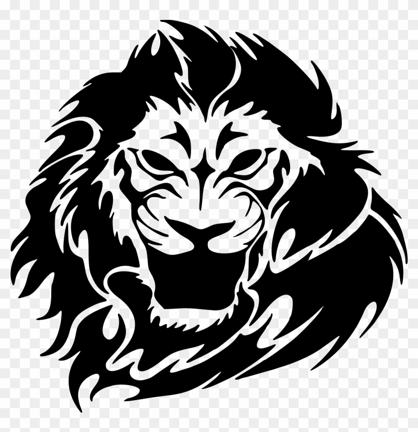 lion head clip art black and white