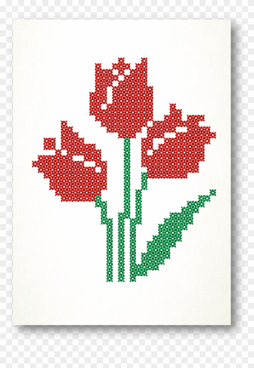 Red Tulips Cross Stitched Embroidered Cards Cross Stitch Tulips Free Transparent Png Clipart Images Download