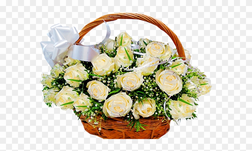 50 White Roses Basket - Rose #876889