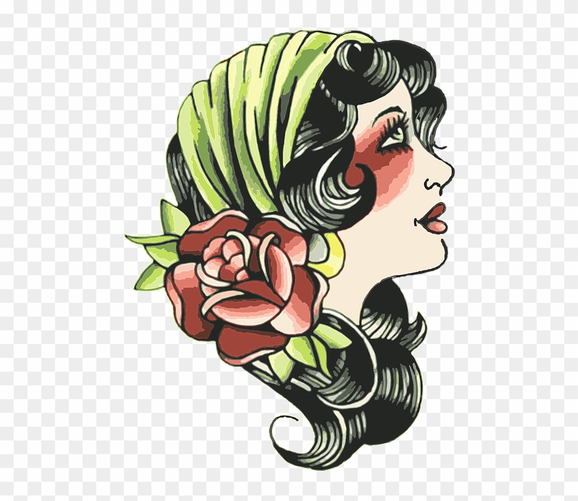 American Traditional Tattoo Design Gypsy Lady Head Sticker  Spreadshirt