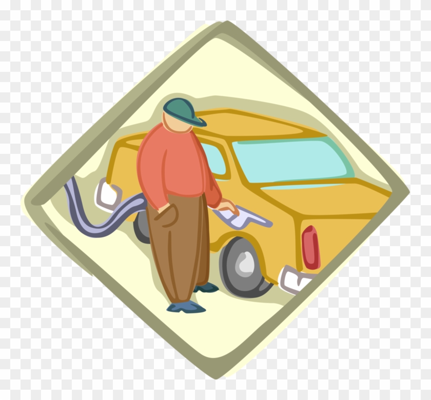 Vector Illustration Of Gas Station Attendant Fills - Car #887320