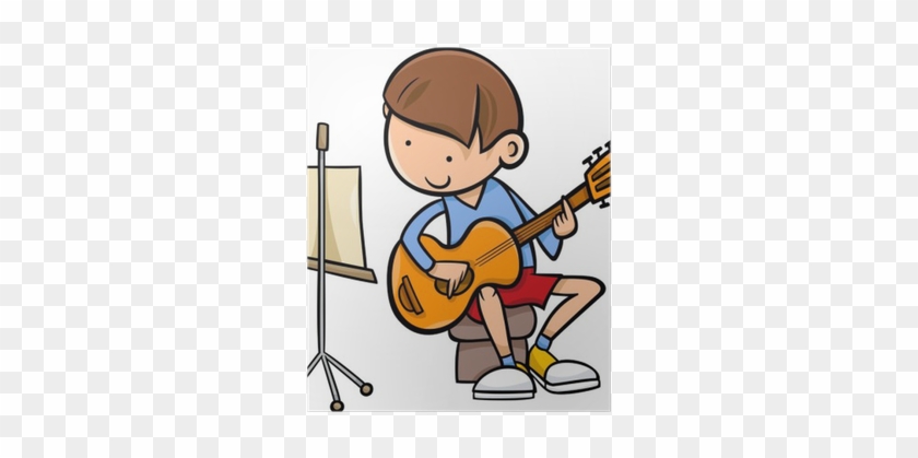 Boy With Guitar Cartoon Illustration Poster • Pixers® - Learn To Play Guitar Cartoon #889506