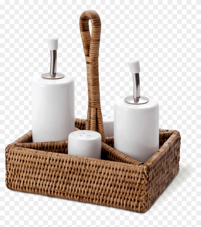 Galheteiro Retangular Com Suporte Em Rattan E Cerâmica - Storage Basket #891530