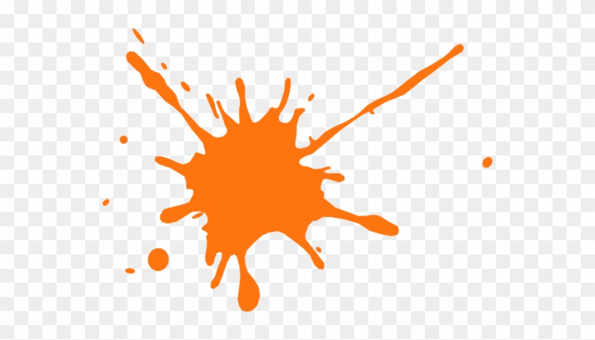 A can of orange paint. Brush. Spilled paint. Vector illustration