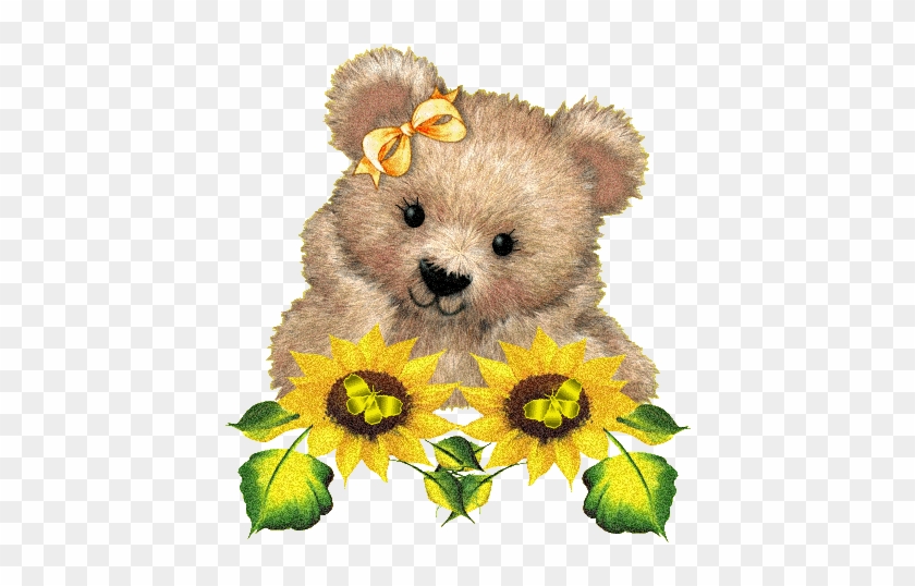 Teddy bear holding a 2024 sunflower