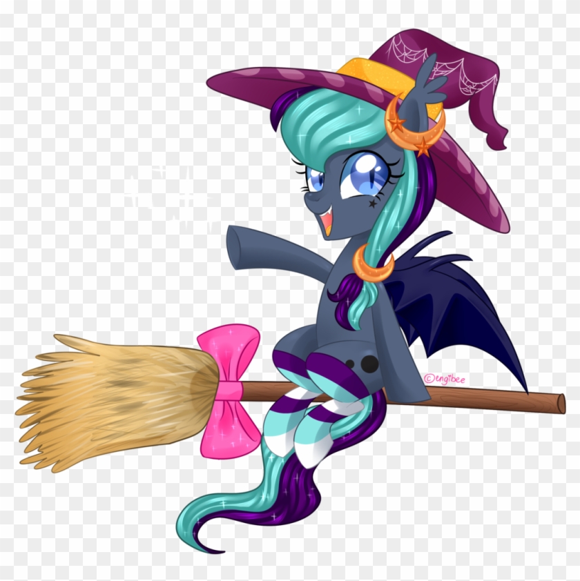 Engibee, Bat Pony, Bow, Broom, Clothes, Female, Flying, - Cartoon #965374