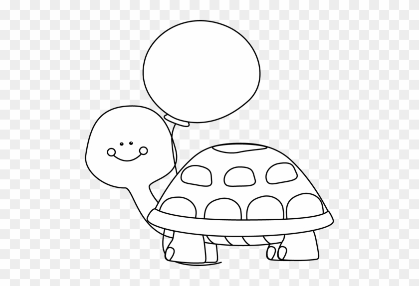 Black And White Turtle With Balloon - Clip Art #972651