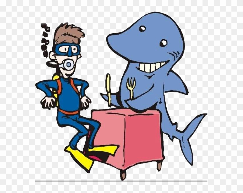 Shark Underwater Diving Cartoon Illustration - Underwater Diving #974553