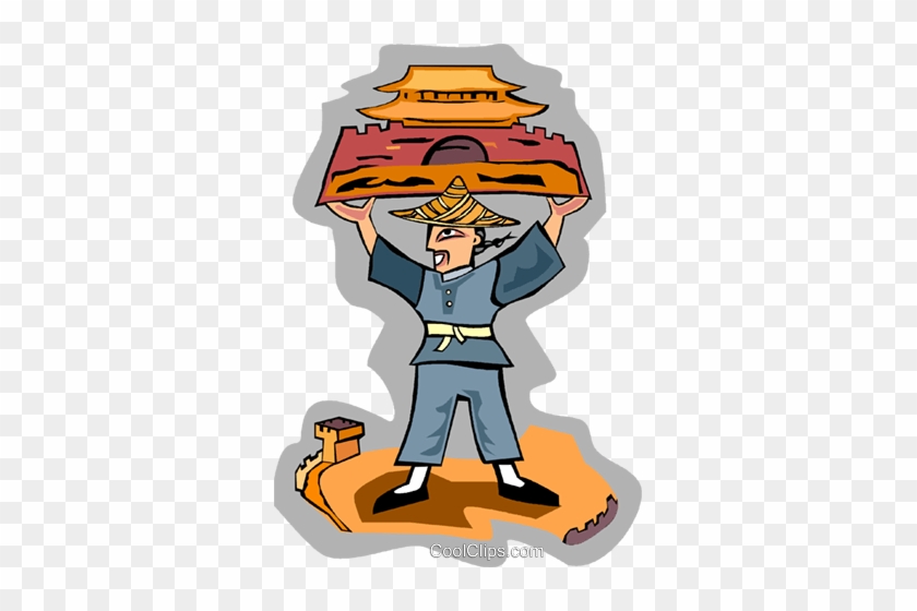 Japanese Man Holding A Temple Royalty Free Vector Clip - Cartoon #990702