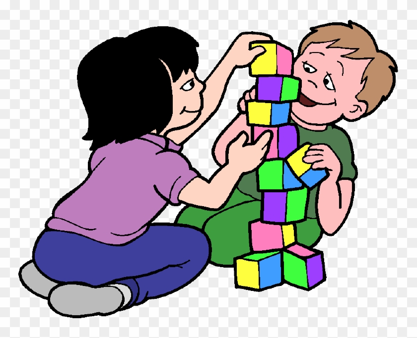 kids playing blocks clipart
