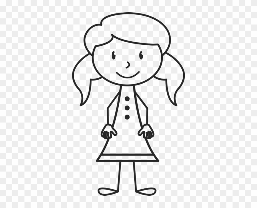 Girl With Long Pigtails Rubber Stamp - Stick Figure With Dress #1017174