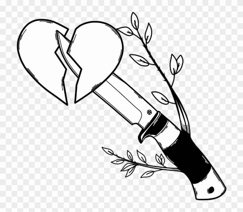 Tumblr Blackandwhite Heart Knife Leaves Freetoedit - Cartoon #1020846