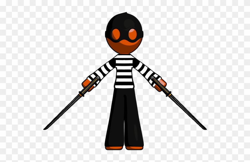 Orange Thief Man Posing With Two Ninja Sword Katanas - Katana #1024813