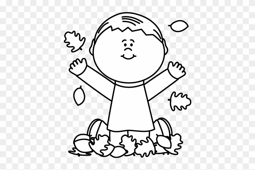 Black And White Boy Playing In Leaves Clip Art - Indefinite Pronouns First Grade #178872