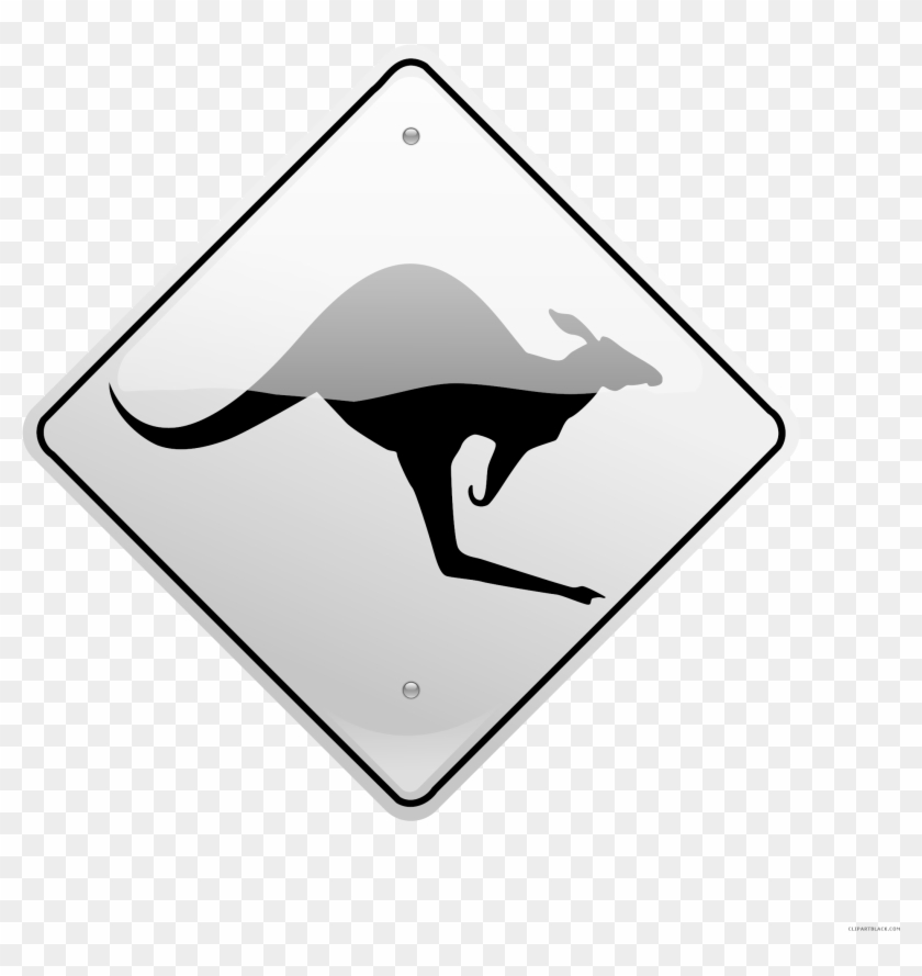 Kangaroo Road Sign Animal Free Black White Clipart - Kangaroo Sign #1030678