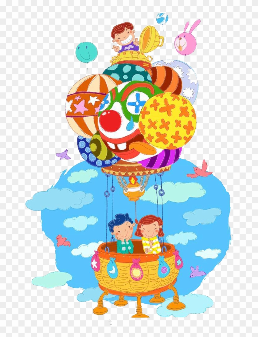 Free: Cartoon Hot air balloon Illustration - Children on a hot air balloon  