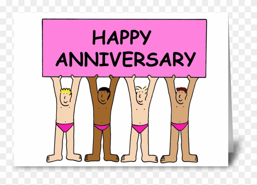 Gay Anniversary, Men In Pants - Happy Anniversary To Gay Partner, Men In Pink Underpants #1035764