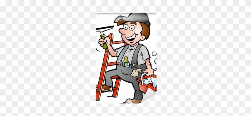 Hand-drawn Vector Illustration Of An Happy Window Cleaner - Comic Window Cleaner #1045803