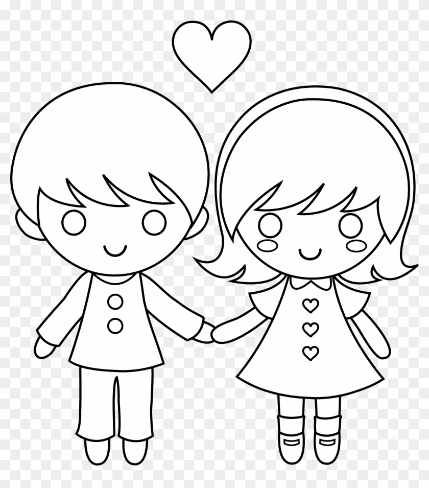 Valentine's Day Clipart Love Child - Draw A Little Boy And Girl Holding ...