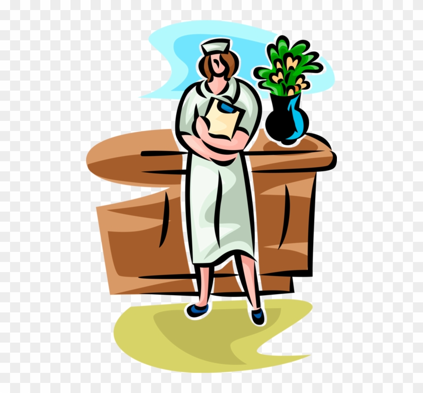 Vector Illustration Of Health Care Nurse With Clipboard - Cartoon #1059062