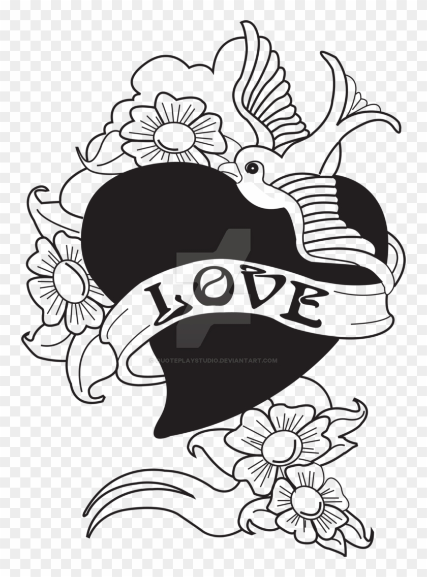 Old School Tattoo Bird Swallow With Love Heart By Quoteplaystudio Bird Drawing Love Heart Free Transparent Png Clipart Images Download