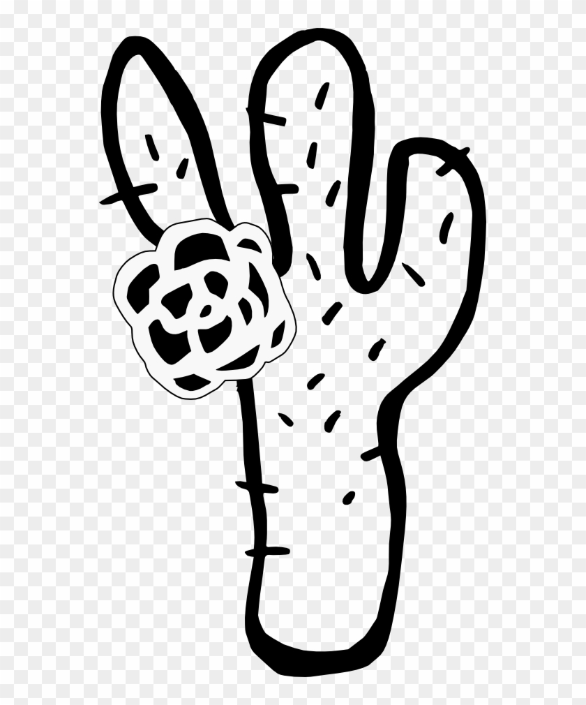 Cactus 5 Black White Line Art Flower 555px 60 - Clip Art #184900