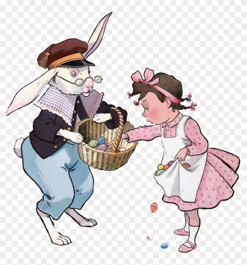 Easter Bunny And Girl - Vector Free Vintage Easter Bunny #1071024