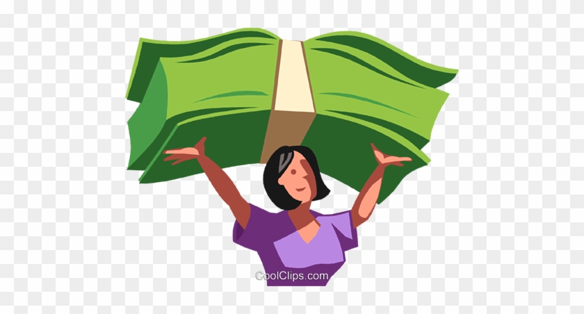 Woman Holding Money Over Her Head Royalty Free Vector - Cartoon Money Stacks #1075588