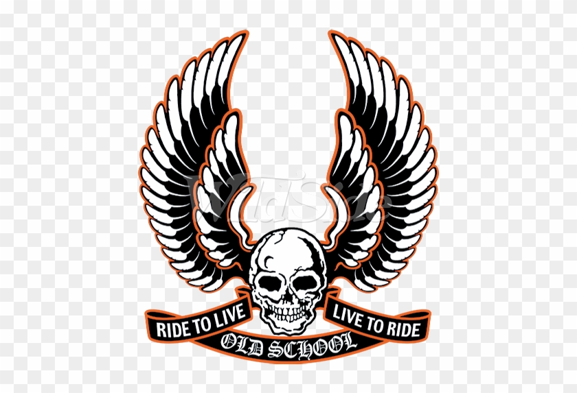 Biker T-shirt Old School Live To Ride Wings Skull Retro - Old School Biker Png #1076986