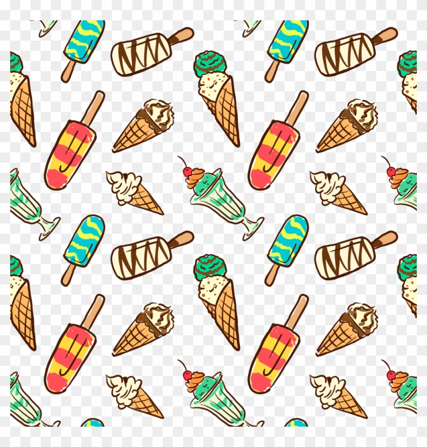 卡通冰淇淋背景- Fun Ice Cream Pattern On White Background Apple 