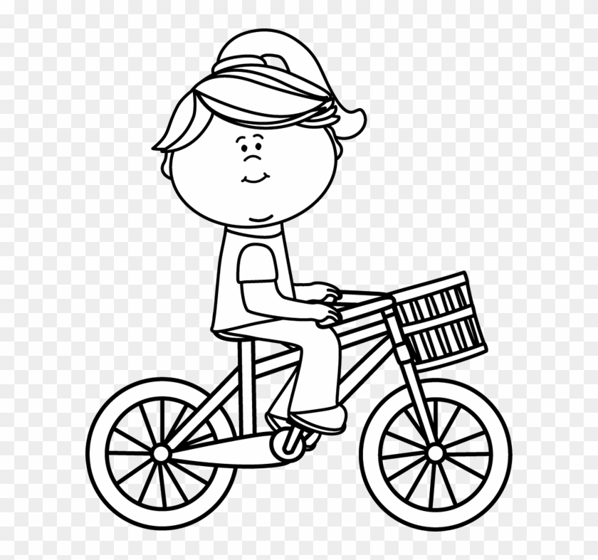 Black And White Girl Riding A Bicycle With A Basket Bike Clipart Black And White Full Size Png