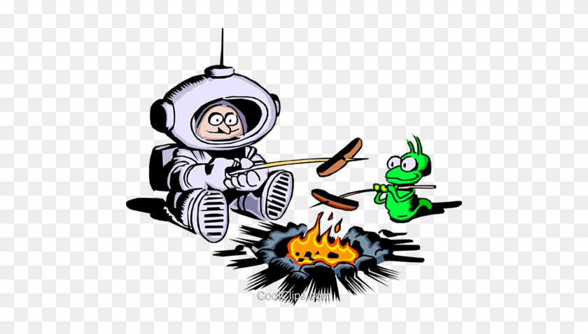 Cartoon Spaceman Roasting Hot Dogs Royalty Free Vector - Outer Space Clip Art #1106098