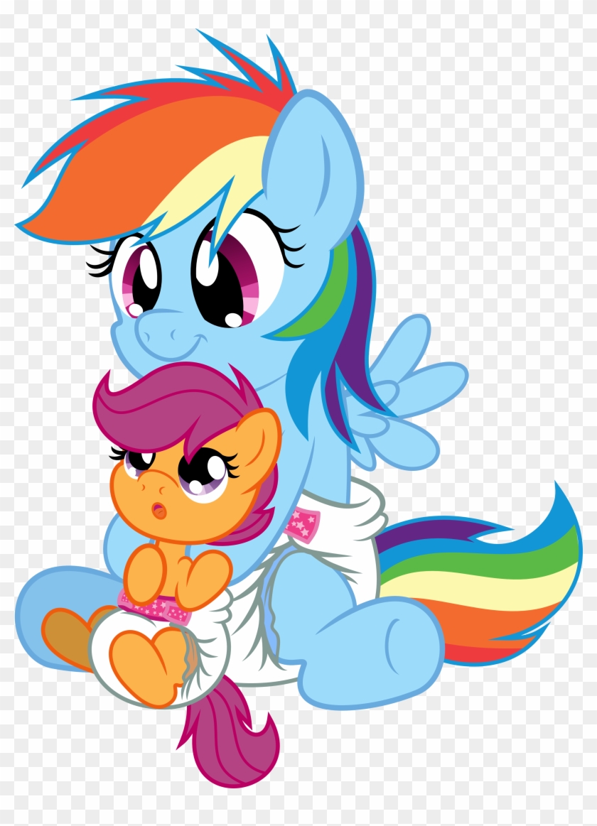 Rainbow Taking Cae Of Scoot With Diapers - Scoot #1108717