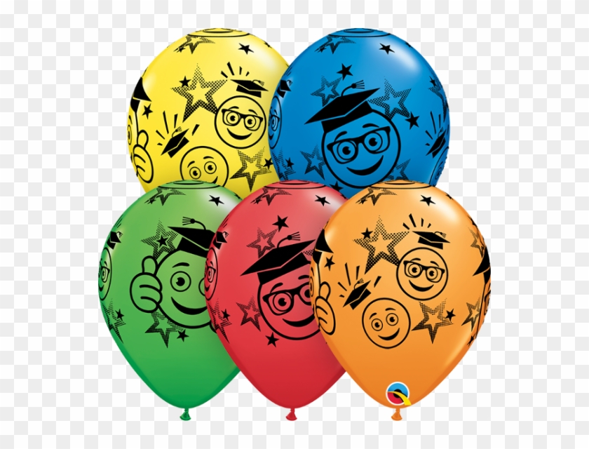 Qualatex 11 Inch Graduation Smiley Face Assorted Latex - Happy Graduation #done Emoji School Colors 10pc Balloon #1118653