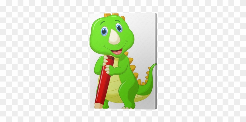 Cute Dinosaur Cartoon Holding Red Pencil Canvas Print - Dibujos Infantiles Para Imprimir En Colores #1121710