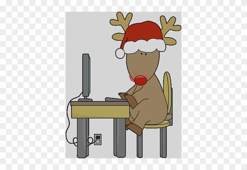 Reindeer Using A Computer Clip Art Christmas Computer - Reindeer At A Desk #1137804