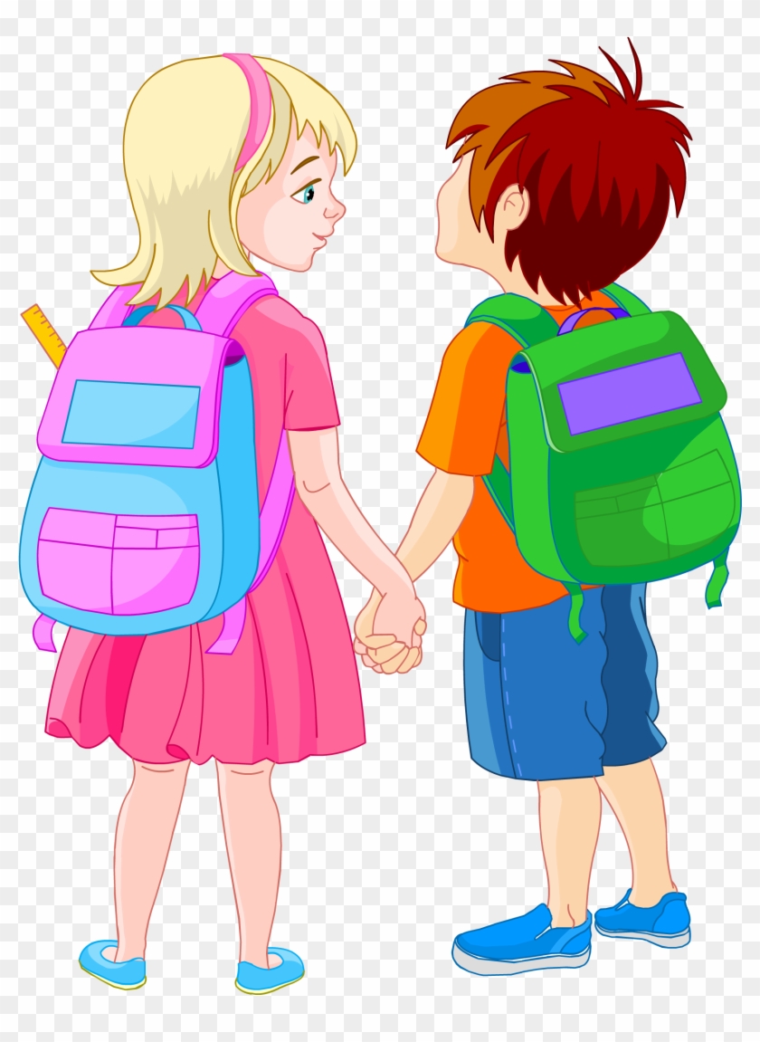 Start-school - School Girl And Boy Friend Cartoon #1148822