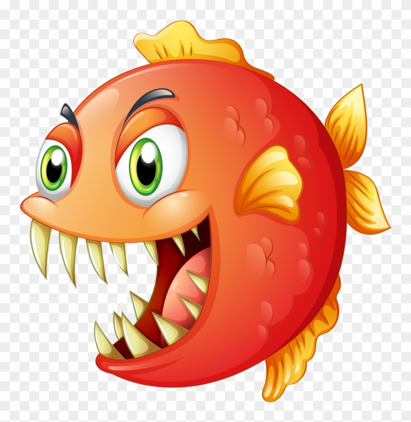 Illustration Of An Orange Piranha On A White Background - See Creatures Clipart Png #1159456