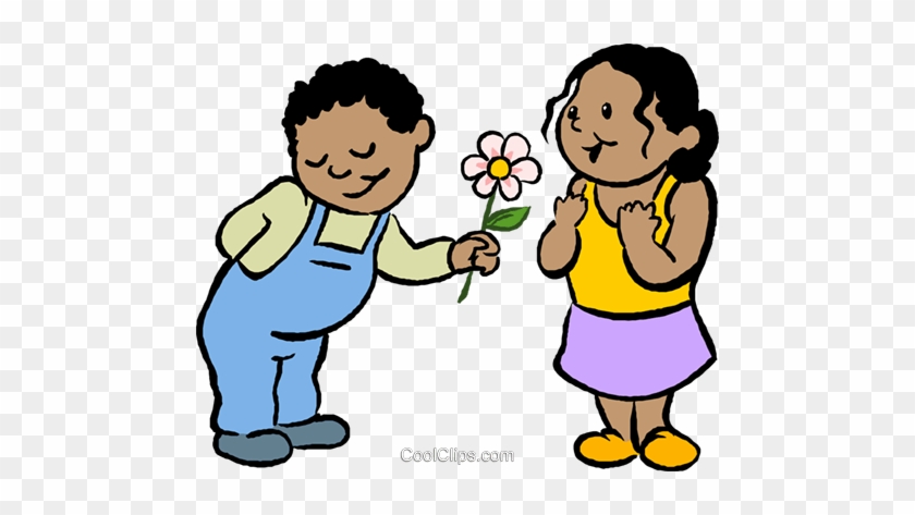 Little Boy Giving A Girl A Flower Royalty Free Vector - Boy Giving Girl Flower Clipart #1163282