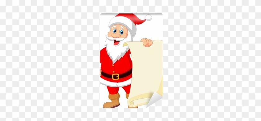 Santa Clause Cartoon Holding Blank Vintage Paper Wall - Santa Claus #1176478