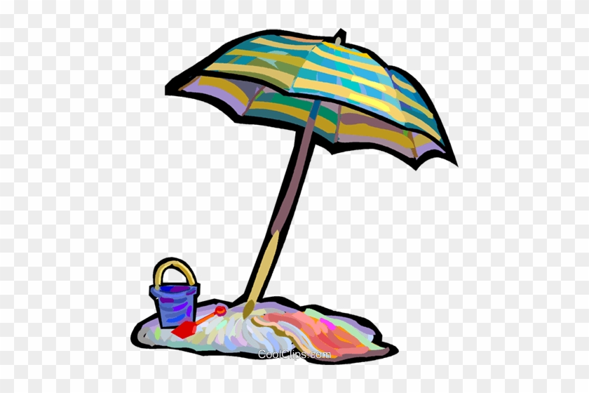 Beach Umbrella With Pail And Shovel Royalty Free Vector - Ombrellone Clipart #1191829