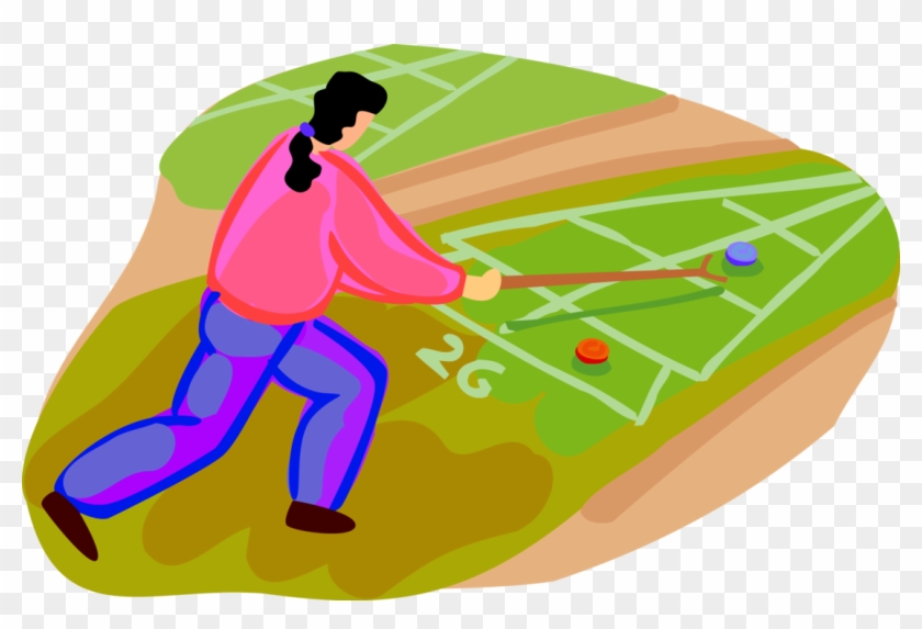 Vector Illustration Of Shuffleboard Player Uses Cue - Shuffleboard Clip ...