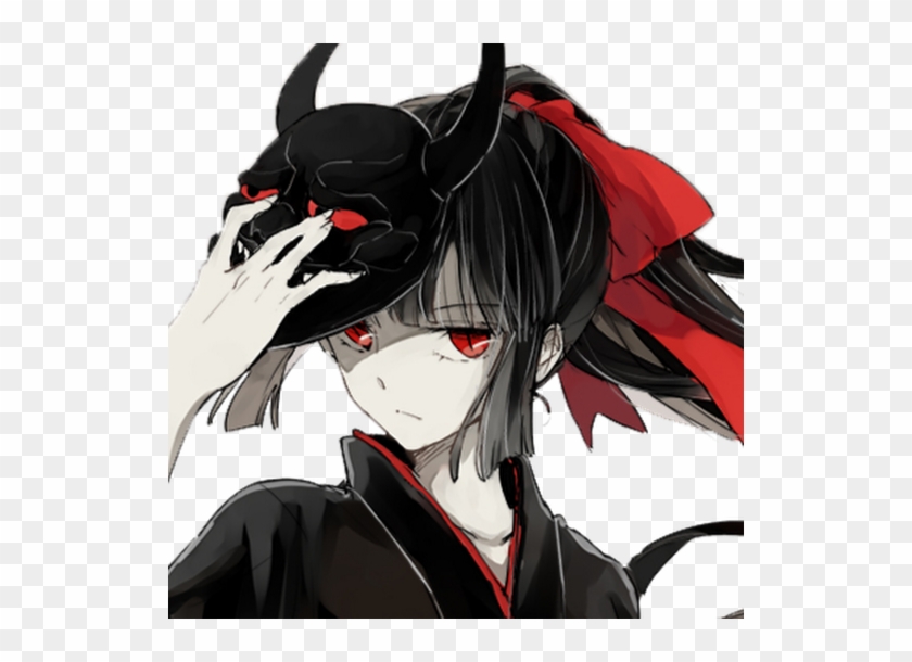 evil anime girl with black hair and red eyes