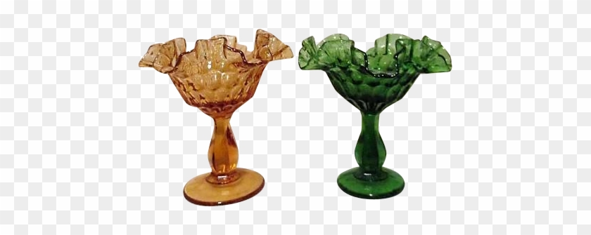 Fenton Amber Footed Candy Dish Ruffled Edge And Green - Snifter #1218134