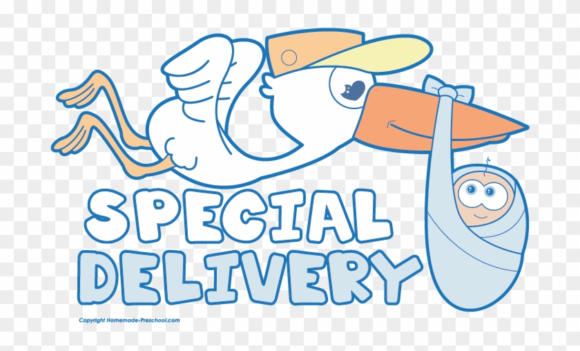Cute Cartoon Stork Delivery A Baby Boy In The Sky Royalty - Special Delivery Baby Shower #1219554