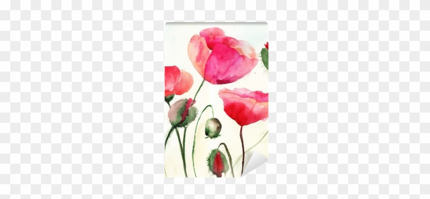 Stylized Poppy Flowers Illustration Wall Mural • Pixers® - Illustration #1220313