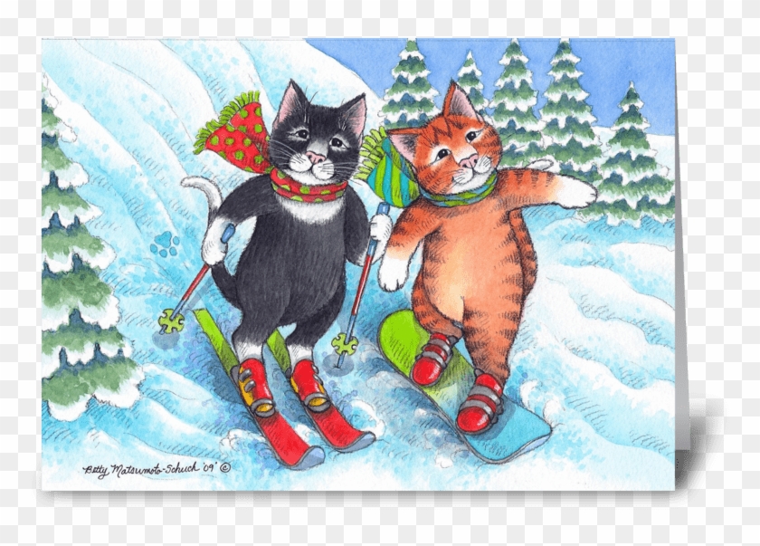 Skiing & Snowboarding Cats Holiday - Cats On Skis & Snowboarding Christmas (bud #1220327