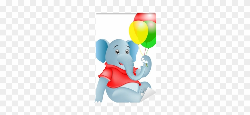 Cute Elephant And Balloon Cartoon Wall Mural • Pixers® - Cartoon #1222873